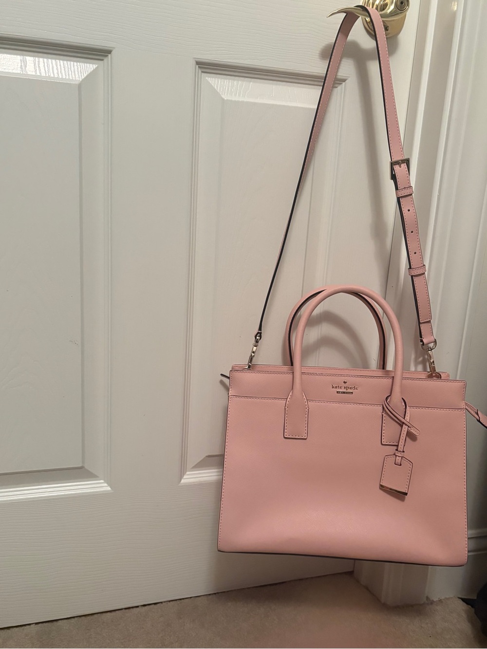 Kate Spade Blush Pink Leather Tote with Pom Charm